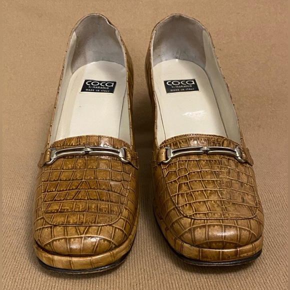 Coca by Maraolo Brown Crocodile Embossed Leather Print Platform Size 10 Classic - Picture 3 of 11
